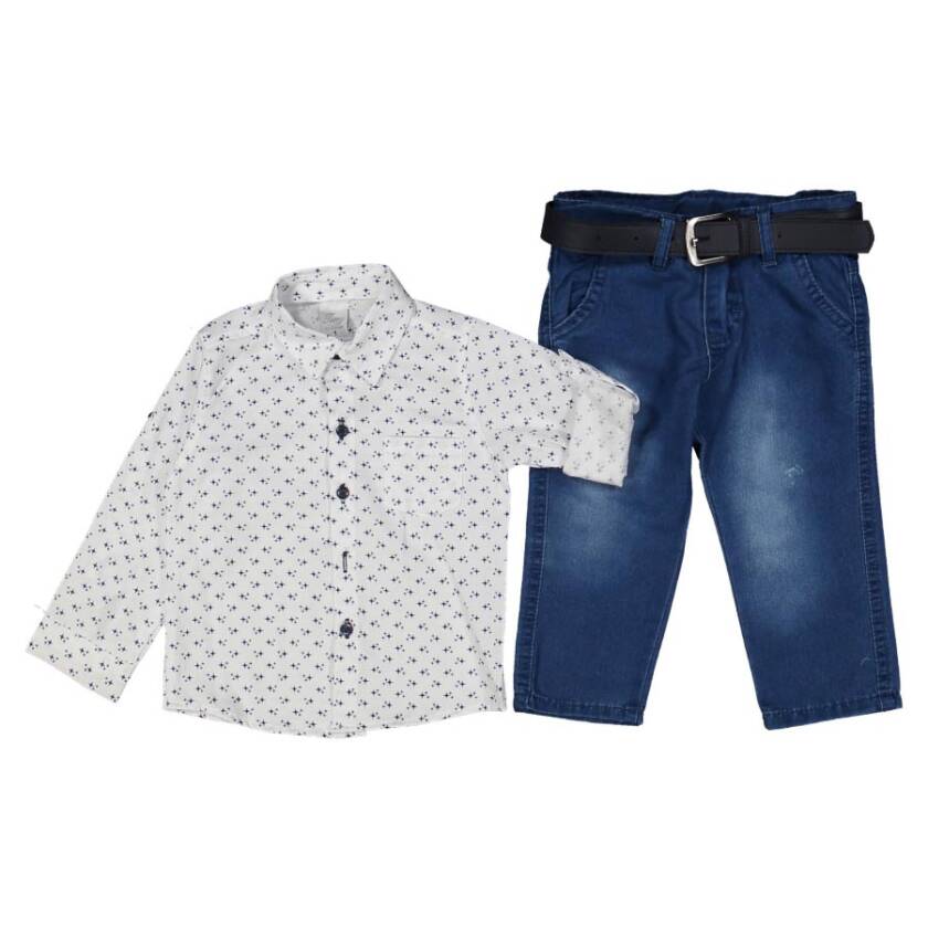 Παιδικό σετ 3 τεμαχίων για αγόρι τζιν παντελονι – πουκαμισο allover – ζώνη μαύρη (Terry)