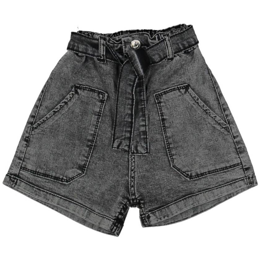 Παιδικό τζιν σορτσάκι μαύρο για κορίτσι με ζώνη 11-15 (Terry)