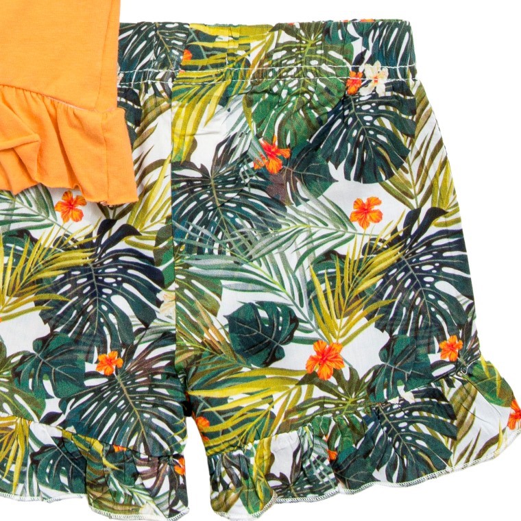 Παιδικό σετ σορτς φλοράλ με τοπ κίτρινο χρώμα για κορίτσι 1-6 (Funky) - Image 3