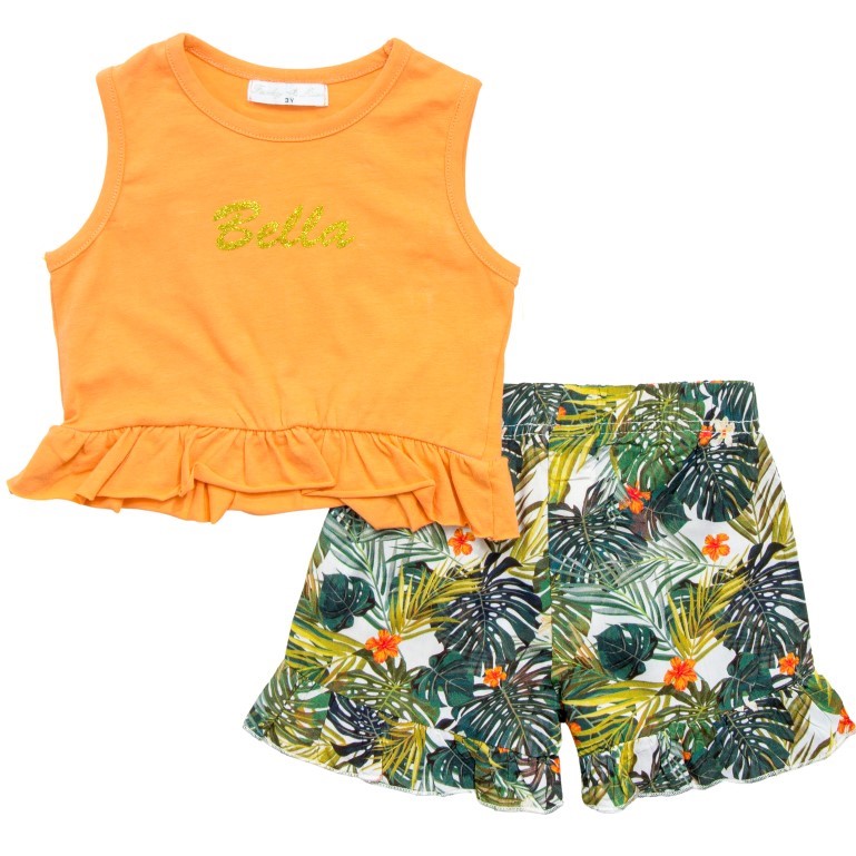 Παιδικό σετ σορτς φλοράλ με τοπ κίτρινο χρώμα για κορίτσι 1-6 (Funky)