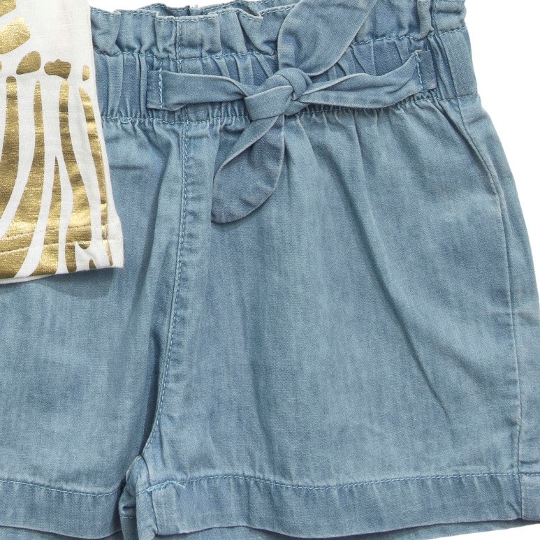 Παιδικό σετ τζιν σόρτς με λευκή μπλουζα στάμπα "Ζεβρα" για κορίτσι 1-6 (Funky) - Image 3