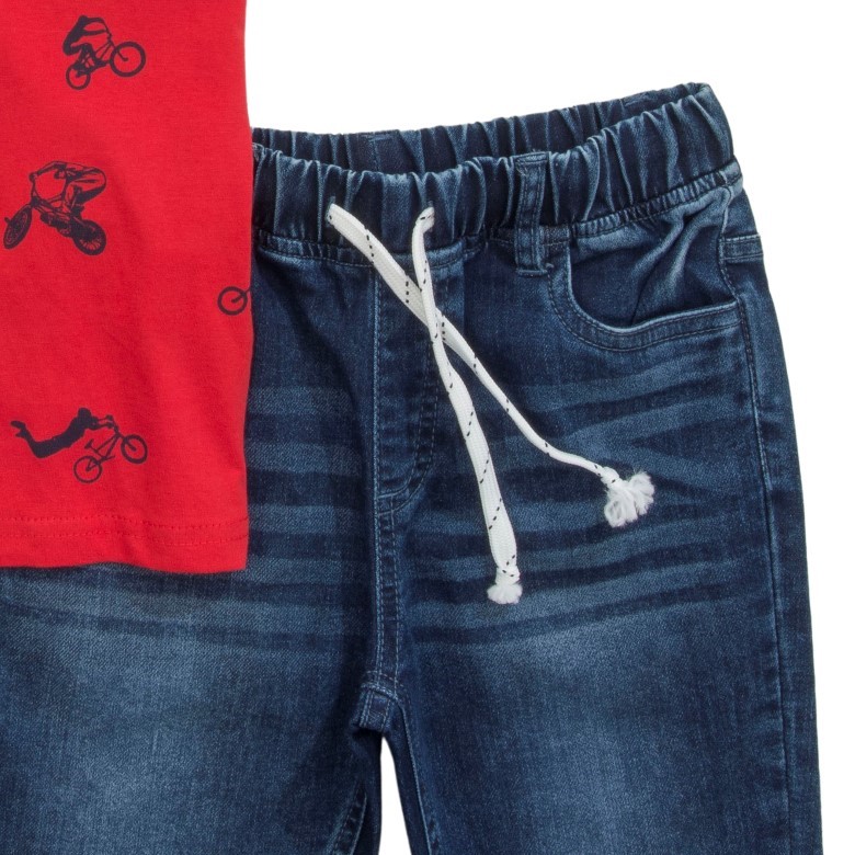 Παιδικό σετ τζιν βερμούδα - κόκκινη μπλούζα "bike club" για Αγόρι (Funky) - Image 3