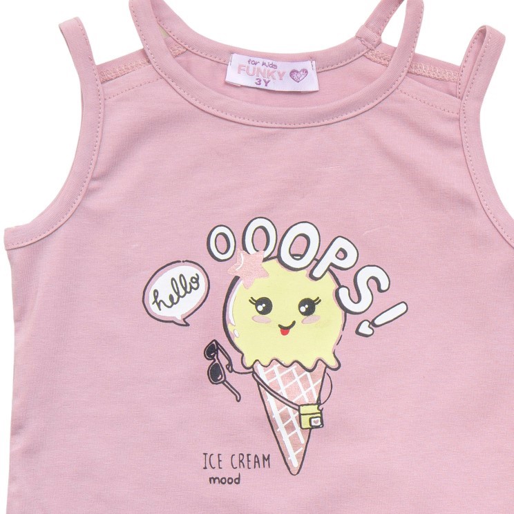 Παιδικό σετ 2 τεμαχίων για κορίτσι,ροζ μπλούζα παγωτό  - μαύρο σορτς 1-6  (Funky) - Image 3