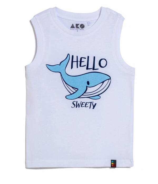 Παιδική μπλούζα για αγόρι αμάνικη λευκή "Hello Sweety" 1-5