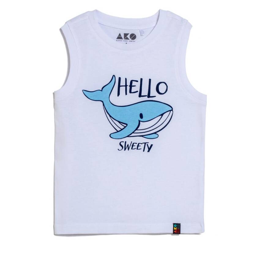 Παιδική μπλούζα για αγόρι αμάνικη λευκή “Hello Sweety” 1-5