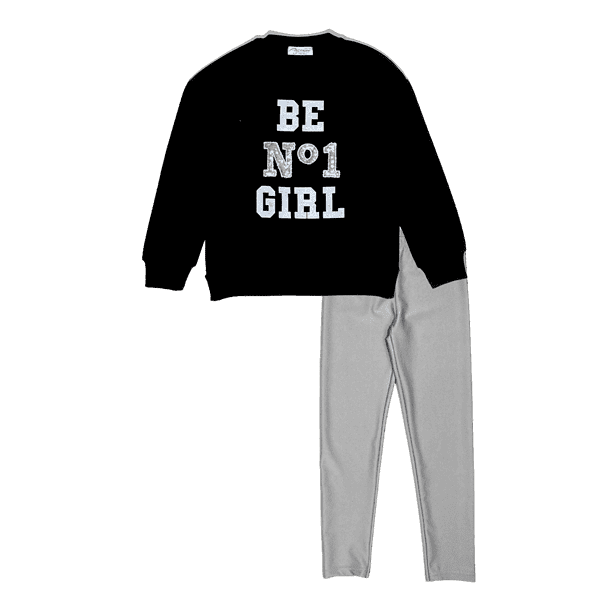 Παιδικό Σετ Φόρμα για Κορίτσι "Be No1 Girl" Μαύρο - Ασημί (Action)