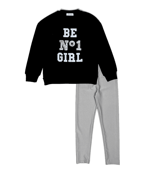 Παιδικό Σετ Φόρμα για Κορίτσι "Be No1 Girl" Μαύρο - Ασημί (Action)