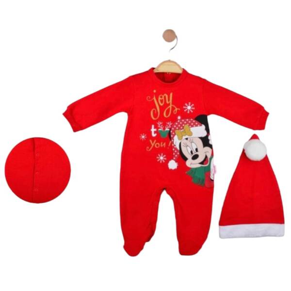 Βρεφικό ολόσωμο φορμάκι και σκουφάκι με τον Mickey κόκκινο