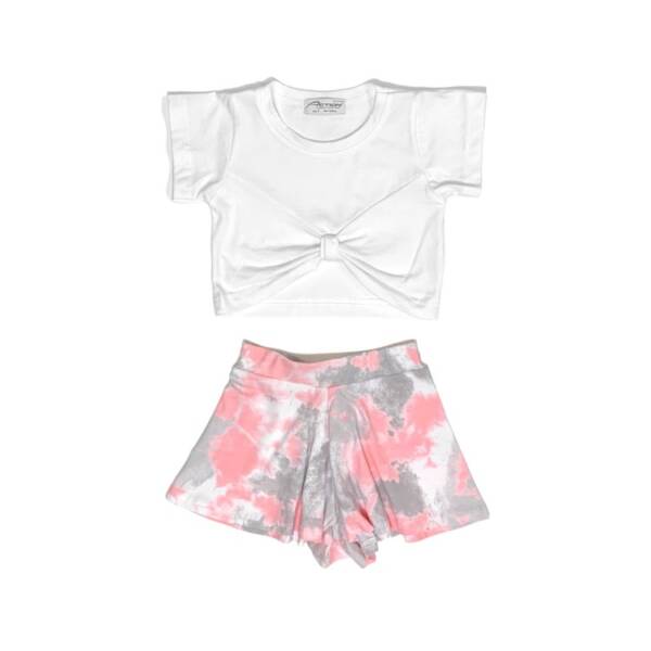 Σετ για κορίτσι crop top μπλουζάκι λευκό - βερμούδα ροζ 1-6 ετών