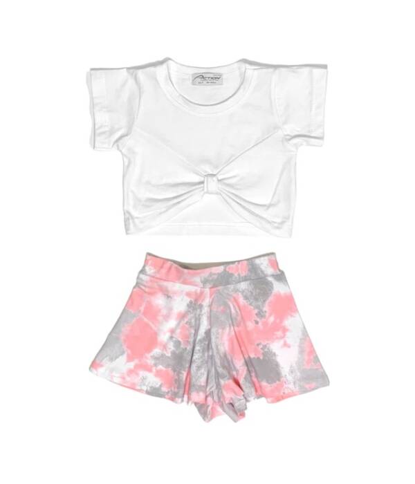 Σετ για κορίτσι crop top μπλουζάκι λευκό - βερμούδα ροζ 1-6 ετών