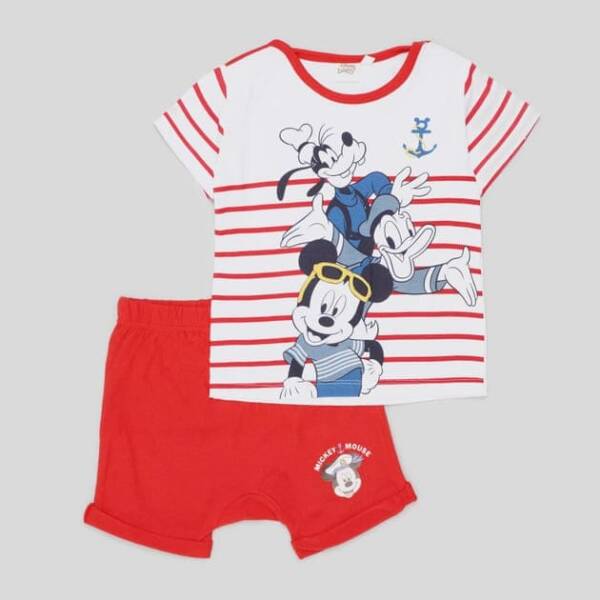 Βρεφικό βαμβακερό σετ mickey ριγέ για αγόρι από 06-24 μηνών (Disney)