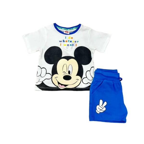 Βαμβακερό σετ mickey με λευκό μπλουζάκι και μπλε βερμούδα για αγόρι από 3-8 ετών (Disney)
