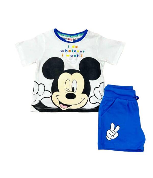 Βαμβακερό σετ mickey με λευκό μπλουζάκι και μπλε βερμούδα για αγόρι από 3-8 ετών (Disney)