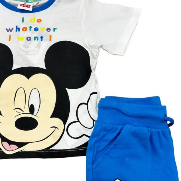 Βαμβακερό σετ mickey με λευκό μπλουζάκι και μπλε βερμούδα για αγόρι από 3-8 ετών (Disney) - Image 2