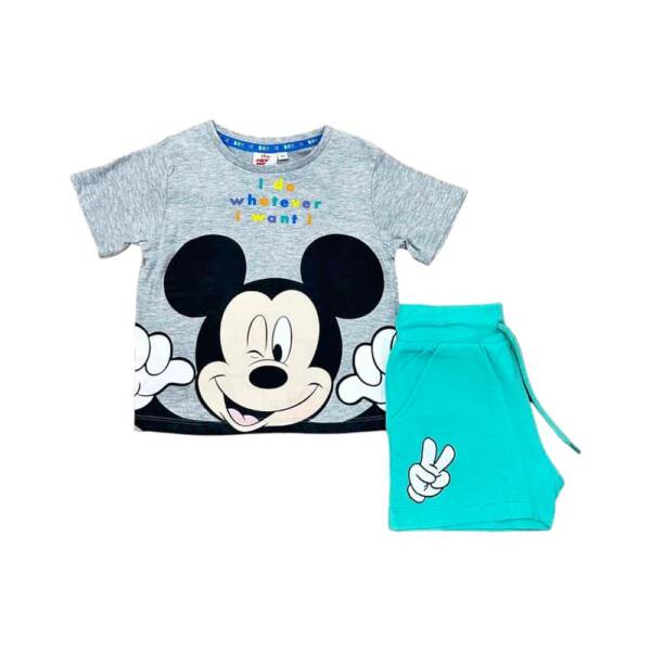 Βαμβακερό σετ mickey με γκρι μπλουζάκι και βεραμαν βερμούδα για αγόρι από 3-8 ετών (Disney)