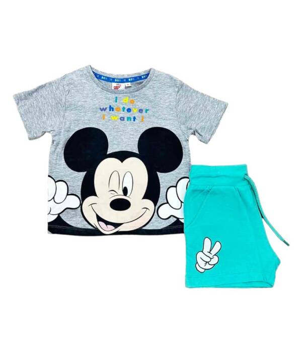 Βαμβακερό σετ mickey με γκρι μπλουζάκι και βεραμαν βερμούδα για αγόρι από 3-8 ετών (Disney)