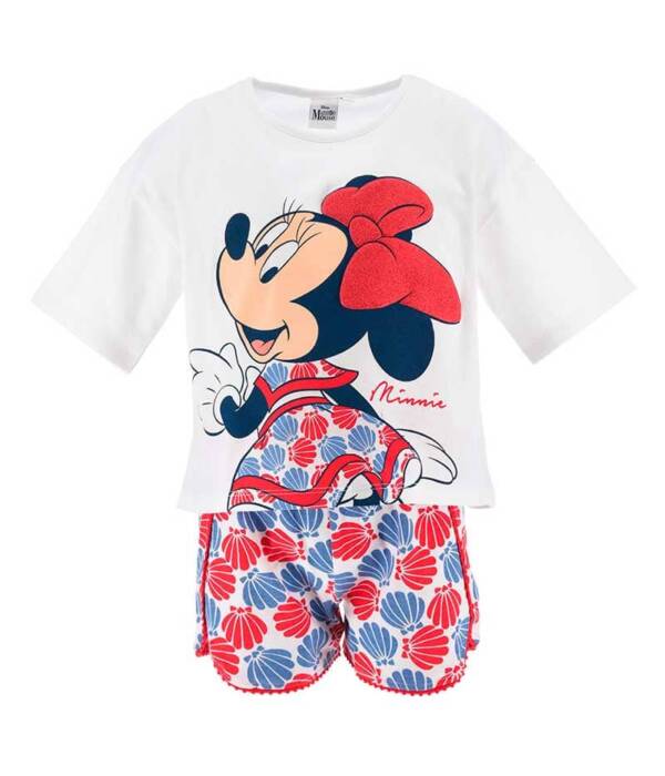 Βαμβακερό σετ minnie λευκό μπλουζάκι και σορτσάκι για κορίτσι από 3-8 ετών (Disney)
