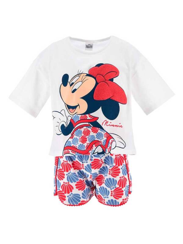Βαμβακερό σετ minnie λευκό μπλουζάκι και σορτσάκι για κορίτσι από 3-8 ετών (Disney)
