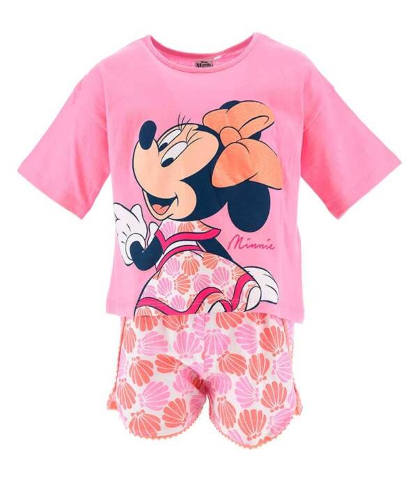Βαμβακερό σετ με την minnie με ροζ μπλουζάκι και σορτσάκι με σχέδια για κορίτσι από 3-8 ετών (Disney)