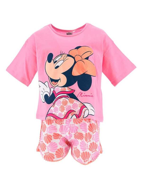 Βαμβακερό σετ με την minnie με ροζ μπλουζάκι και σορτσάκι με σχέδια για κορίτσι από 3-8 ετών (Disney)