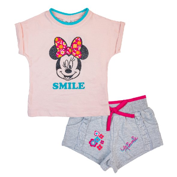 Βαμβακερό Σετ Minnie ροζ μπλούζα και γκρι σορτς για κορίτσι από 3-8 ετών (Disney)