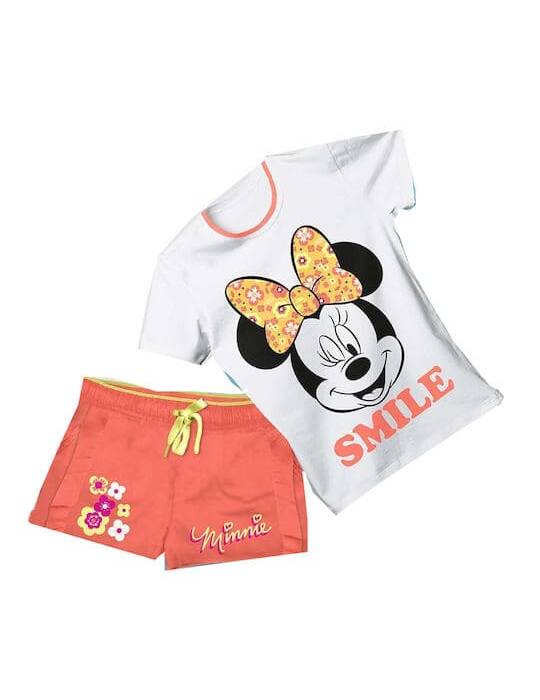 Βαμβακερό Σετ Minnie λευκό μπλουζάκι και πορτοκαλί σορτς για κορίτσι από 3-8 ετών (Disney)