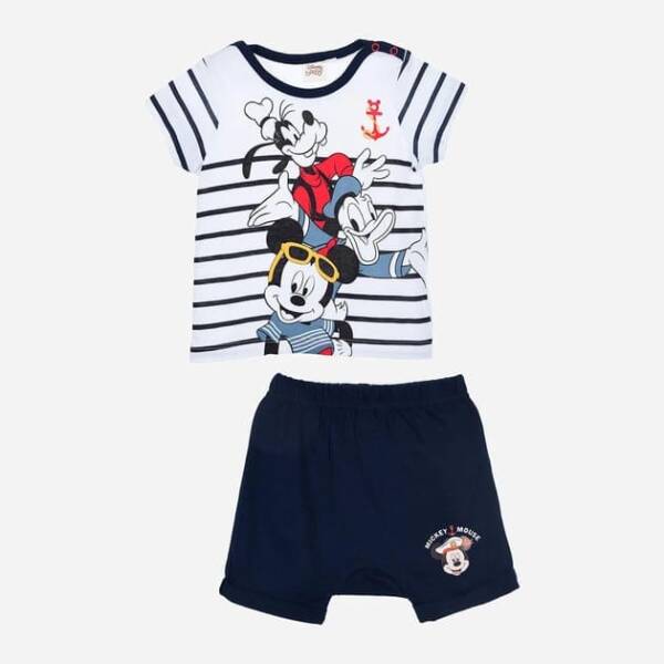 Βρεφικό βαμβακερό σετ Disney Mickey ριγέ μπλε για αγόρι 06-24 μηνών