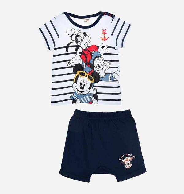 Βρεφικό βαμβακερό σετ Disney Mickey ριγέ μπλε για αγόρι 06-24 μηνών