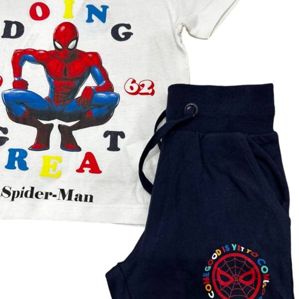 Βαμβακερό σετ spiderman με λευκό μπλουζάκι και μπλε σορτσάκι για αγόρι από 3-8 ετών (Disney) - Image 2