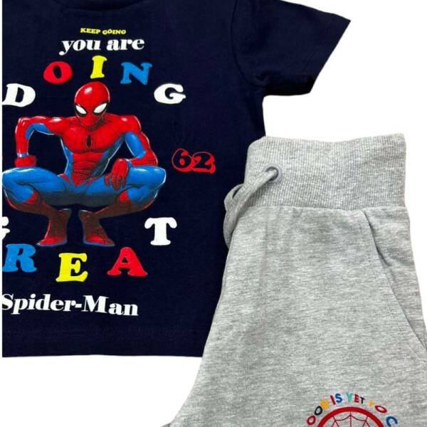 Βαμβακερό σετ spiderman με μπλε μπλουζάκι και γκρι σορτσάκι για αγόρι από 3-8 ετών (Disney) - Image 2