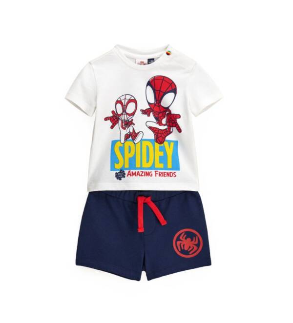 Βαμβακερό σετ λευκή μπλούζα - μπλε σορτς Spidey - Original Marines