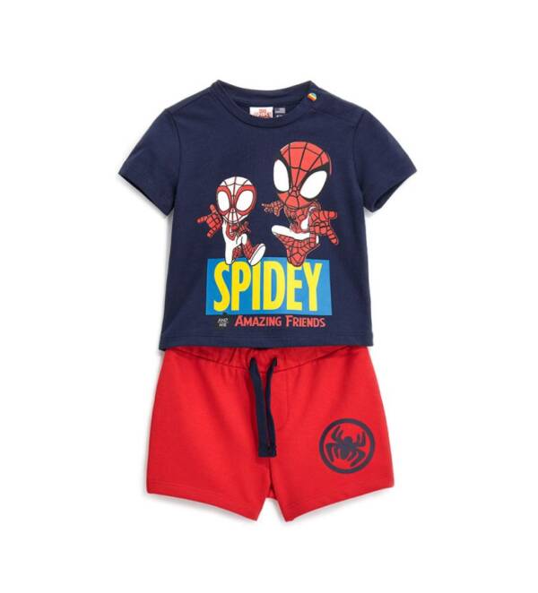 Βαμβακερό σετ μπλε μπλούζα - κόκκινο σορτς Spidey - Original Marines