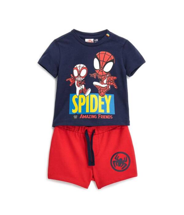 Βαμβακερό σετ μπλε μπλούζα - κόκκινο σορτς Spidey - Original Marines
